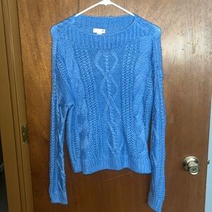 High neck blue knitted sweater